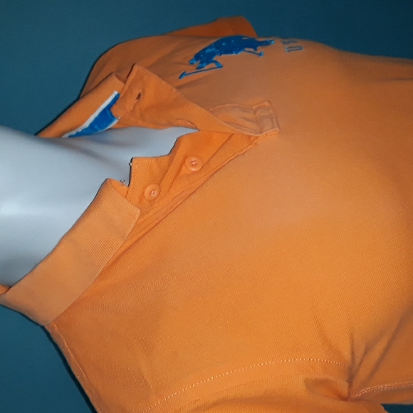 U. S. Polo Assoc. orange and turquoise 2 button polo. Small - Picture 4 of 9
